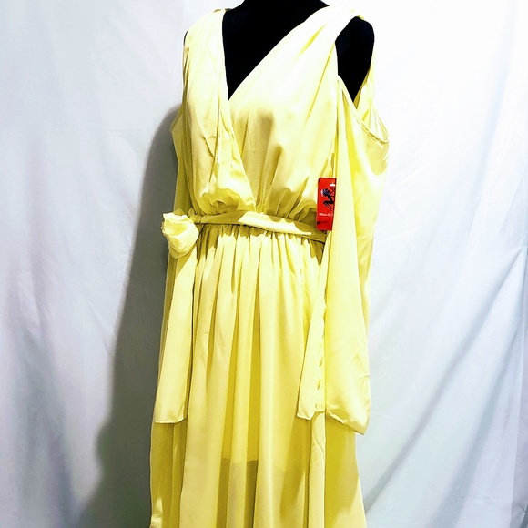 🆕Neon Yellow Cold Shoulder Maxi Dress🦄💋 - Picture 2 of 7